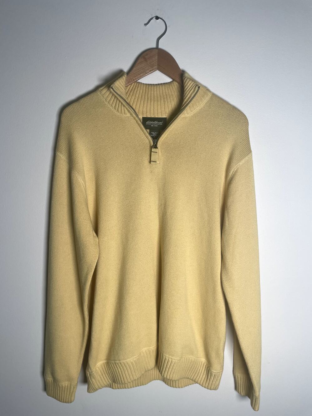 VTG Eddie Bauer Butter Yellow ¼ Zip Sweater Granola Preppy Collegiate Academia L